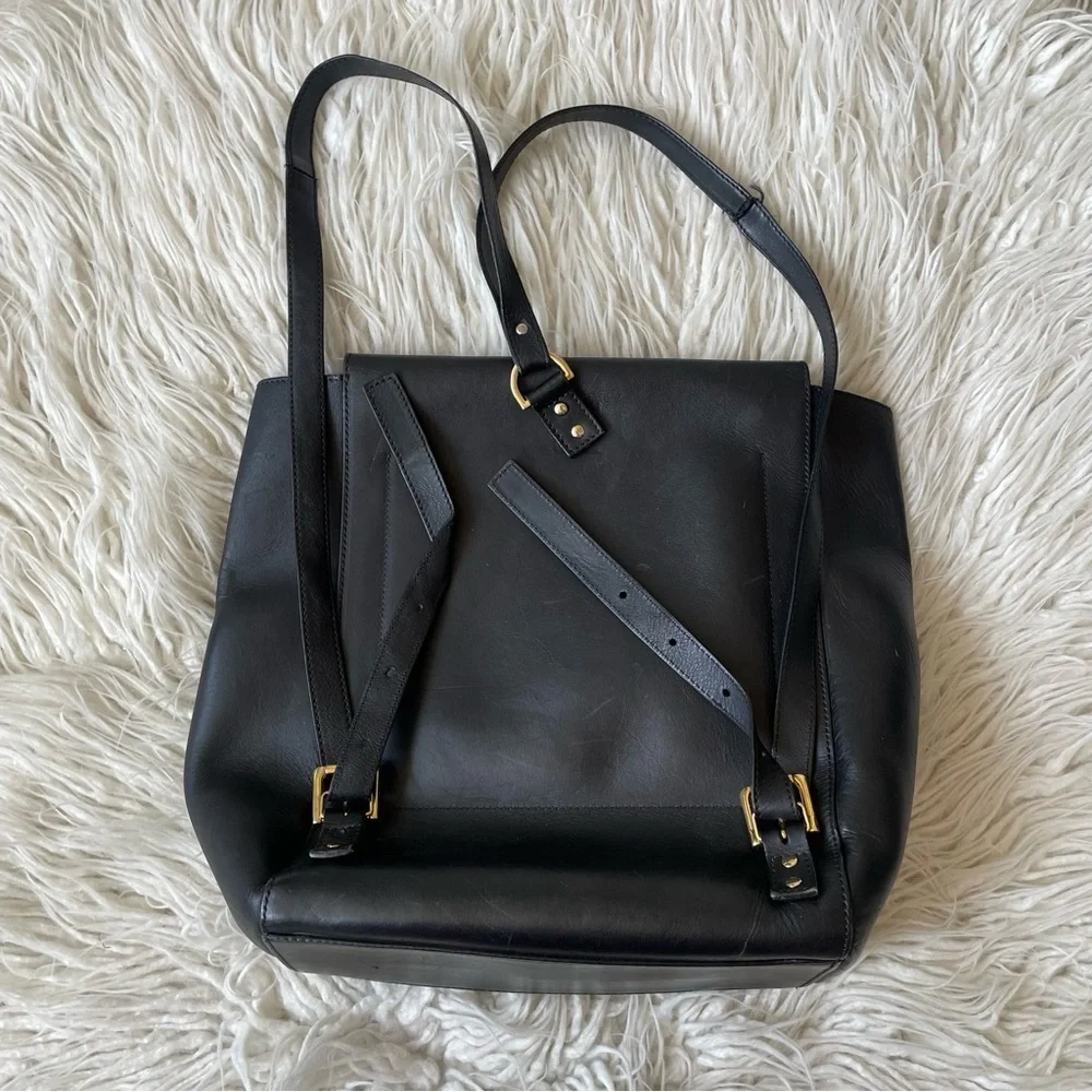 Sophie Hulme Black Leather Single Soft Flap Gold Tone Hardware Backpack